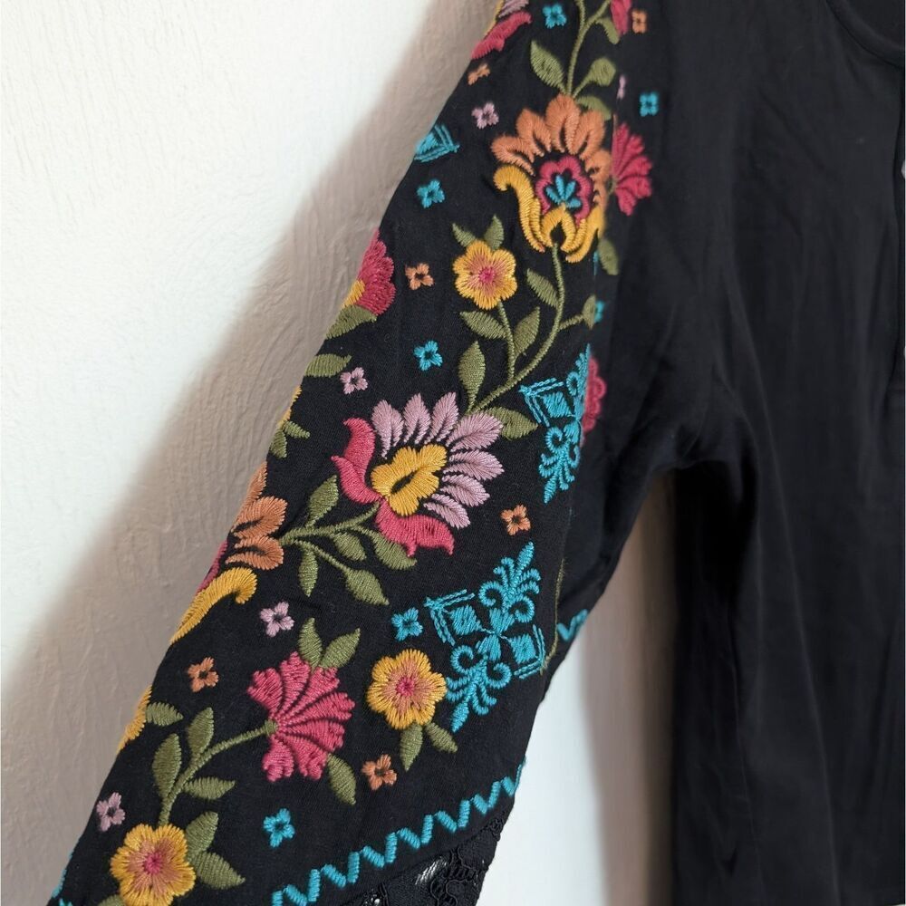 Savanna Jane Top Black Floral Embroidered Lace Long Sleeve Blouse Boho Large - Picture 4 of 7